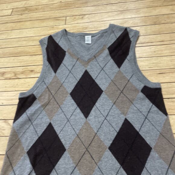 GAP Argyle Sweater Vest Wool Blend Men S Gray Brown Knit V Neck Pullover S 38" - Picture 3 of 16